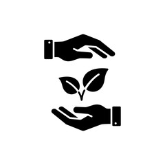 Hands forming loop around leaf icon representing protection of nature