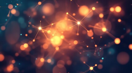 Abstract network background with glowing nodes and lines. Represents concepts like data connection, science, technology, and modern communication systems in a blurred style.