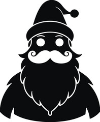 Minimalistic black Santa Claus silhouette illustration with a mustache, Santa hat, and beard for Christmas design, isolated on a transparent background, vector style artwork