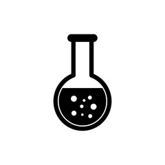 Laboratory flask icon with bubbles inside for science concept