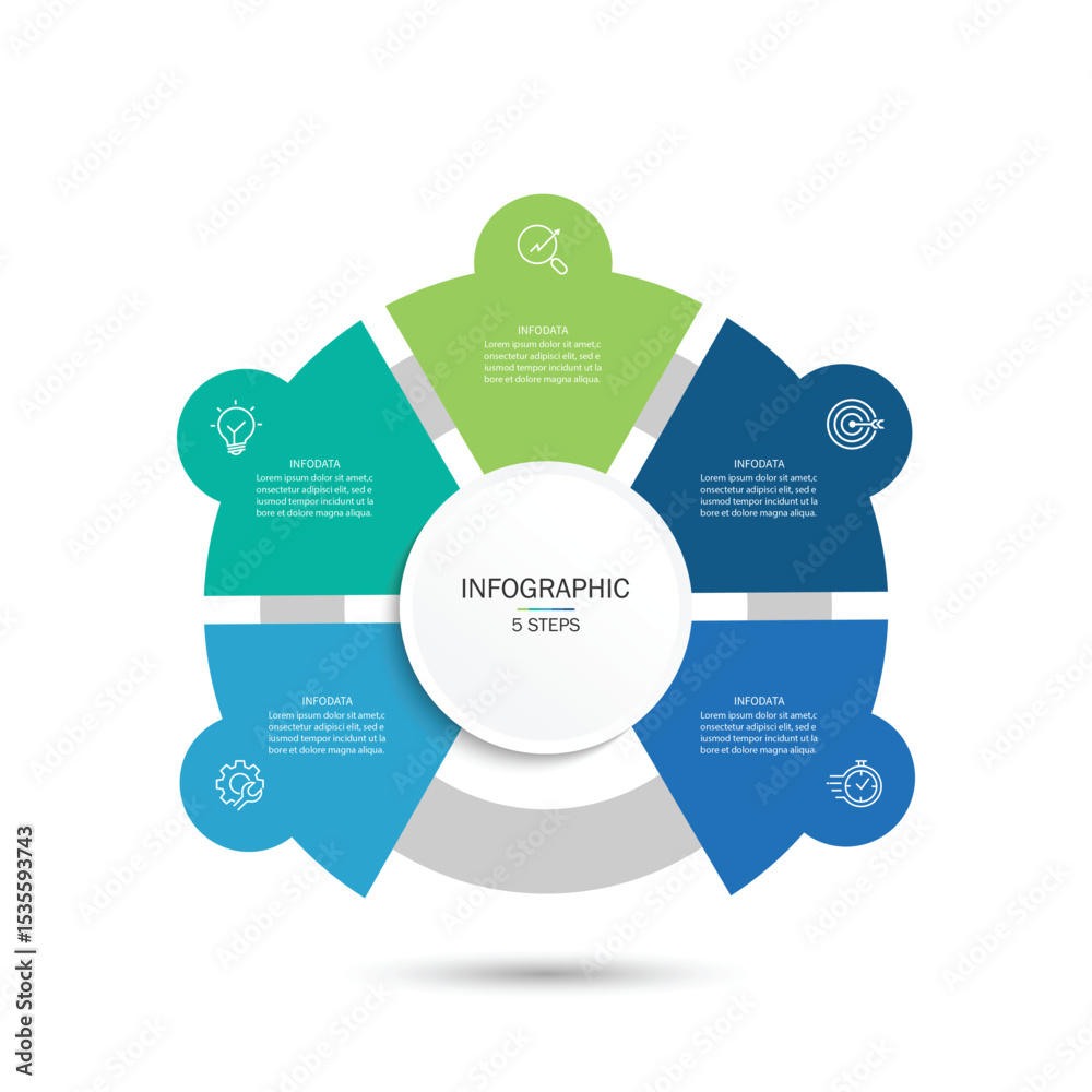 Poster business visualization infographic circle design template with 5 options, steps or processes. busine