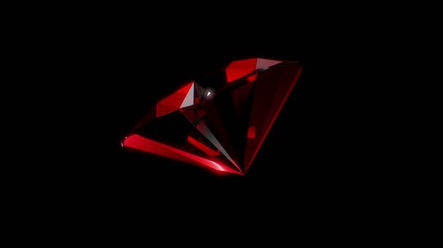Rotating heart-cut ruby ​​on a black background. 3D rendering.