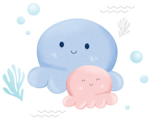 Cute Baby Jellyfish with background under sea