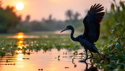 Anhinga in a river delta