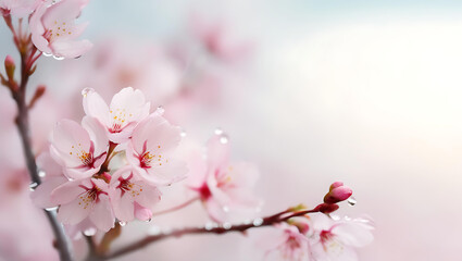 Ethereal view of blooming pink cherry blossoms in soft focus, capturing serene beauty.
