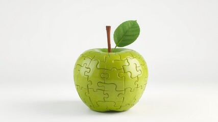 Green Puzzle Apple with Leaf and Stem on a White Background Illustrating the Idea of Problem Solving