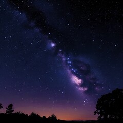 Fototapeta premium Purple Night Sky Star Waves in Forest Area