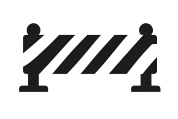 Realistic Construction Barrier with White and Black Stripes on Transparent Background