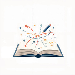 Creative ideas flowing from open book with symbols, spark of inspiration