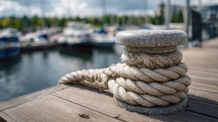 Fototapeta premium Premium photo of mooring bollard with rope at marina dock.