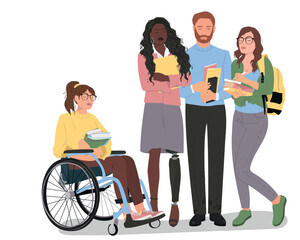 Fototapeta premium A group of beautiful students of different nationalities. Concept of diversity, independence and equality. Vector illustration. 