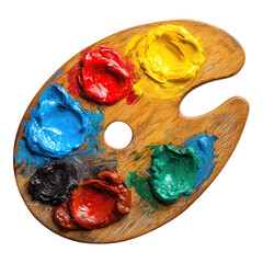 Artist Palette with Vibrant Colors on Wooden Board isolated on png transparent background