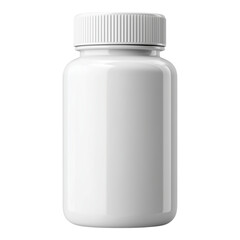 White cylindrical medicine bottle with ribbed cap isolated on png transparent background