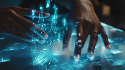 Futuristic interface manipulation with hand gestures in a technological display