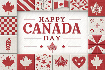Happy canada day 2025 greeting card with red maple leaves border and festive text on white background for celebration
