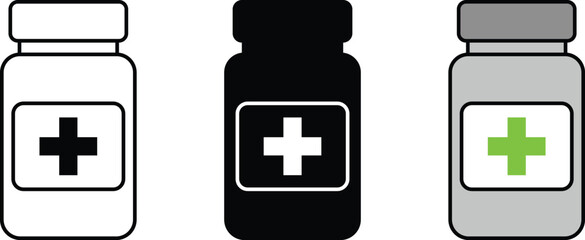 Medicine bottle icon in lined isolated and colored style. Vector illustration