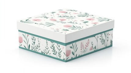 Obraz premium Decorative gift box with floral design featuring soft colors and intricate botanical patterns ideal for packaging and presentation