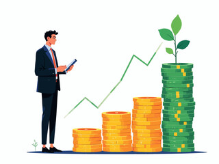  Investment growth compound interest, capital gain profit or wealth accumulation, increase pension fund or revenue, financial success, increase deposit value concept