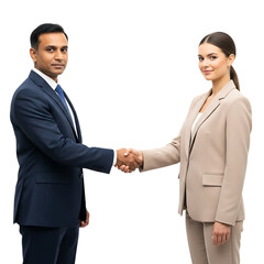 Businessman and businesswoman handshake isolated on transparent background