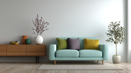 Premium image of interior of living modern mock up scene with empty space.