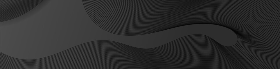 Abstract banner background with thin black wavy lines on a dark gray surface. Modern, elegant design for websites, presentations, and corporate branding. © JustPrint
