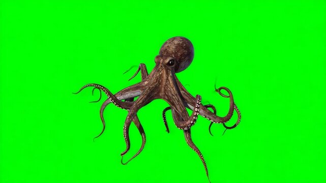 Vibrant octopus on a green screen background for creative and artistic multimedia projects