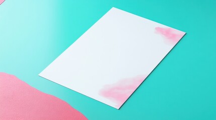 Blank White Paper on Vibrant Teal and Pink Background for Creative Design and Artistic Projects