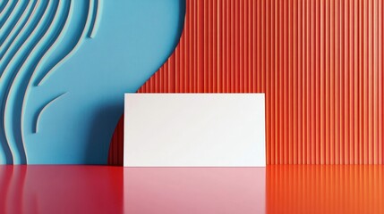 Abstract Composition with Textured Waves in Blue and Red Tones Against a Flat Surface