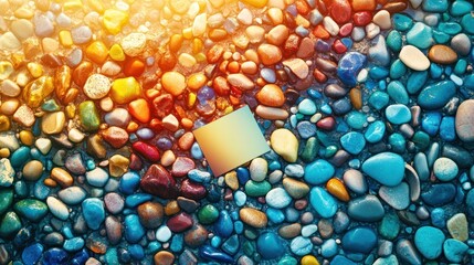 Vibrant Colorful Pebbles with Blank Space for Text or Design on a Bright Sunny Day