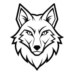 A bold and modern black and white illustration of a fierce wolf face
