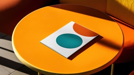Modern Artistic Composition with Geometric Shapes on Vibrant Orange Table Surface in Contemporary Interior Design
