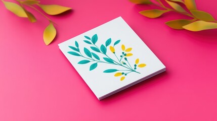 Vibrant Floral Illustration on White Notepad with Colorful Background and Greenery Accents for Creative Projects