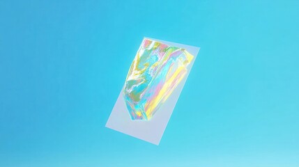 Abstract colorful crystal shape on a bright blue background with elegant digital art style