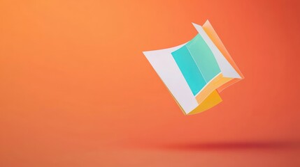 Colorful Paper Sheets Floating Against a Vibrant Orange Background Creating a Modern Artistic Display