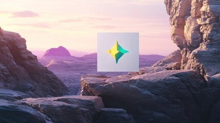 Scenic Rocky Landscape with Abstract Graphic in the Foreground at Sunrise in Tranquil Natural Setting