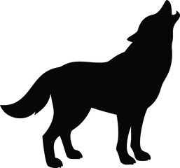 Black silhouette of a howling wolf isolated on a white background ideal for design projects