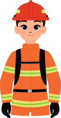 male fire fighter character, emergency helper fireman illustration