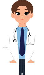 Fototapeta premium smile doctor male character professional, medical man staff with scrub and lab coat, stethoscope illustration