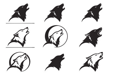 Collection of stylish black and white wolf head logo designs for brand identity and symbolism