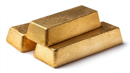 Premium image of isolated of two gold bar or gold ingot stacking isolated on white background.
