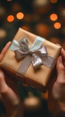 Person Holding Present Wrapped in Silver Foil Close-Up