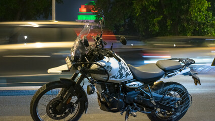Royal Enfield, and India gate, slow shutter