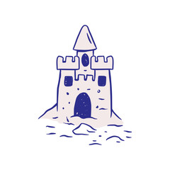 Sand Castle Beach Travel Vacation Summer Sketch Whimsical Doodle Illustration