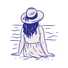 Sea Beach Woman Travel Vacation Summer Sketch Whimsical Doodle Illustration