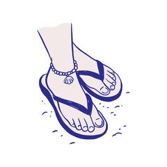 Beach Shoe Flip-flop Sandals Footwear Legs Walking on the Beach Summer Sketch Whimsical Doodle Illustration