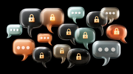Securing communication and privacy with floating holographic chat bubbles digital space graphic art