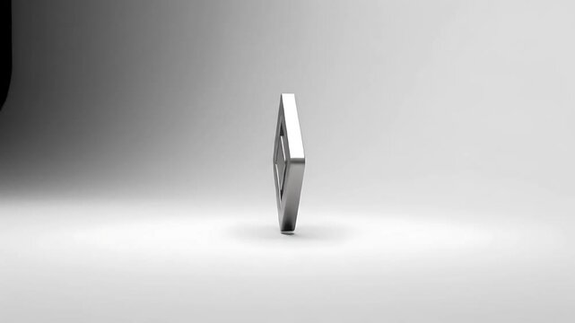 Floating Metallic Diamond Shape on White Minimalist Background