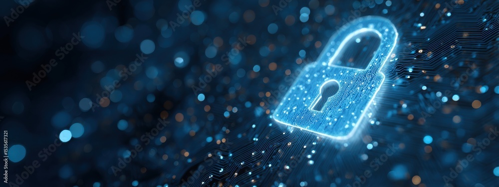 Wall mural premium image of locked on a blue background with a digital security concept, an ai technology and i