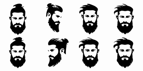 Collection of black and white hipster men with beards and different hairstyles in a row vector art created with generated ai