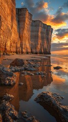Golden Sunset Glow on Majestic Limestone Cliffs